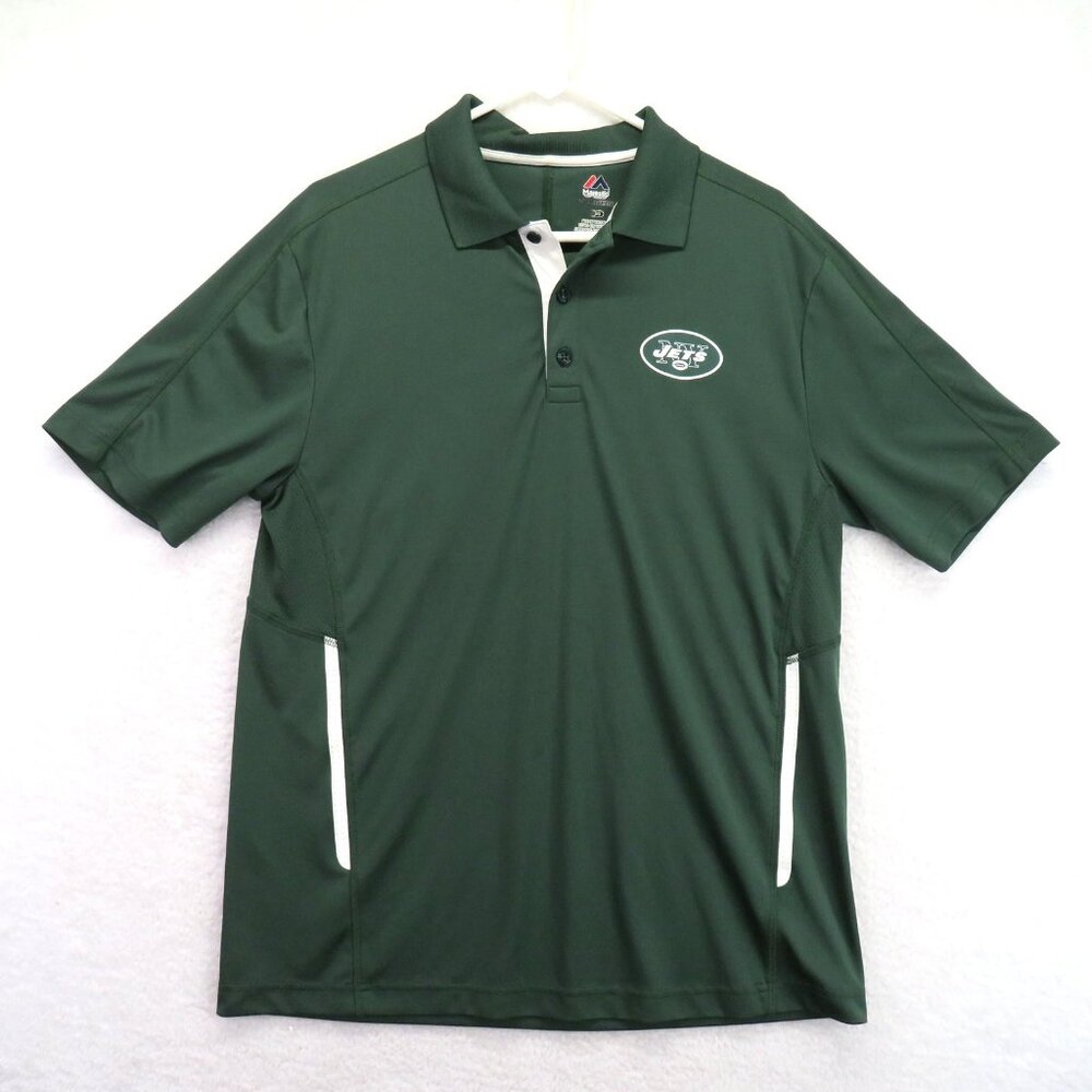 New York Jets Shirt Mens Large Green NFL Football Polo Short Sleeve Majestic
